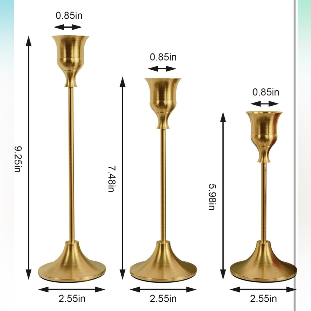 🆕 Set of 3 Brass Candlestick Holders - Picture 3 of 10